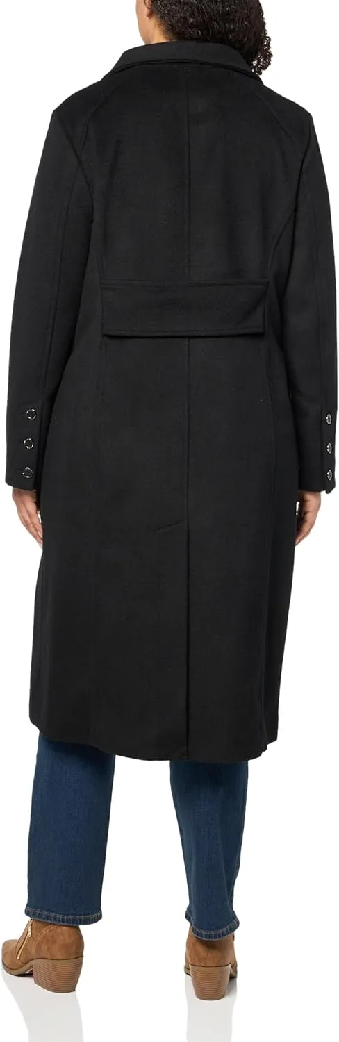Kenneth Cole Women's Classic Wool Walker W Three Button Stand Collar and Back Belt Detail