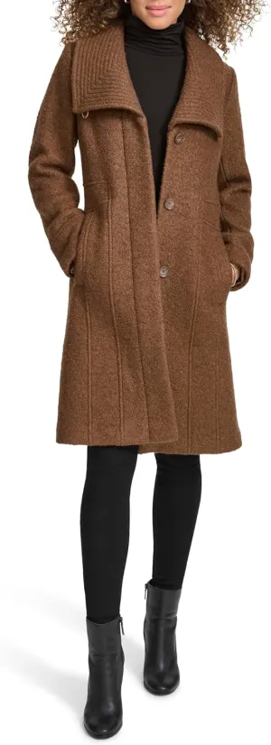 Kenneth Cole Women's Pressed Boucle Wool Coat with Oversized Wing Collar