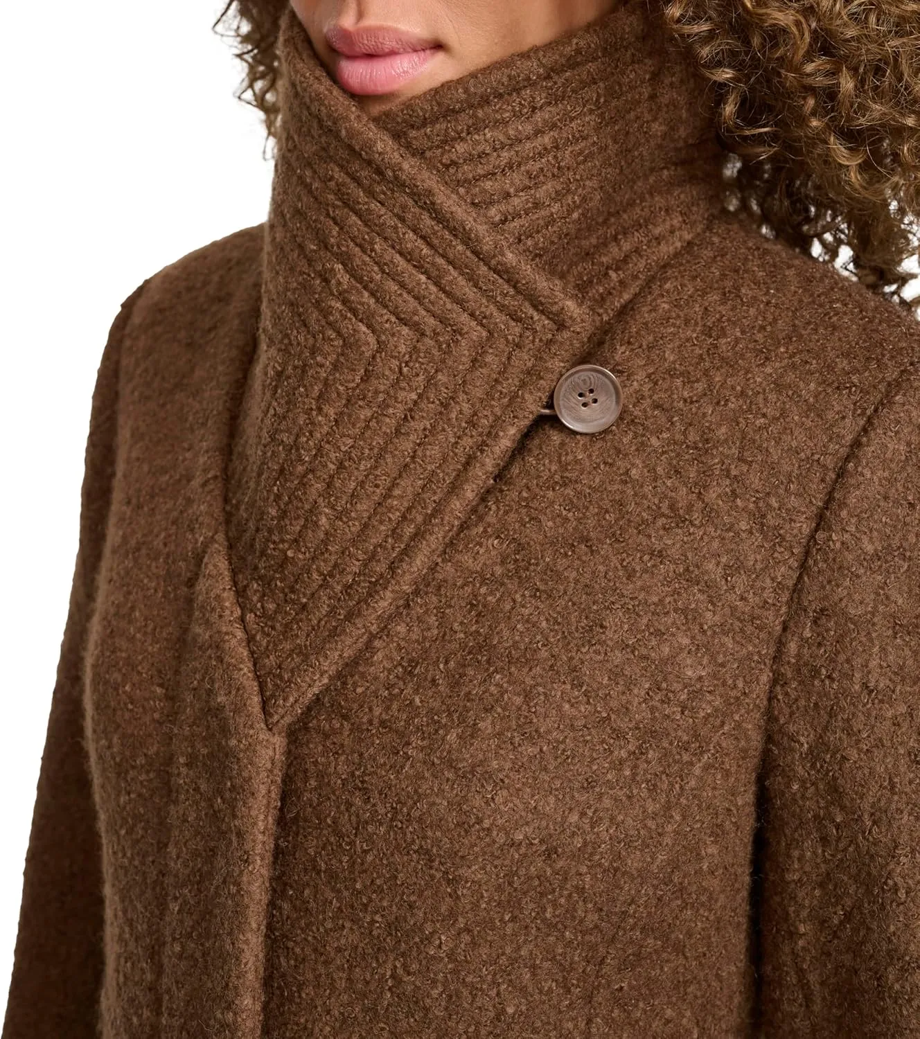 Kenneth Cole Women's Pressed Boucle Wool Coat with Oversized Wing Collar