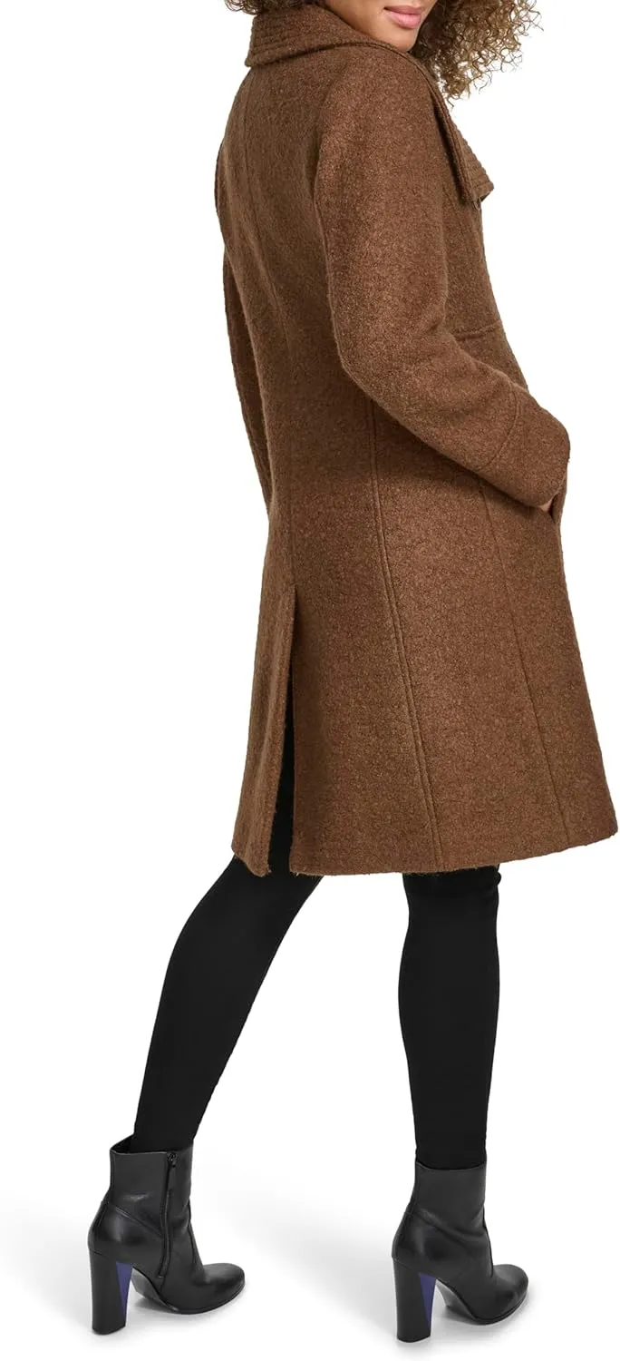 Kenneth Cole Women's Pressed Boucle Wool Coat with Oversized Wing Collar