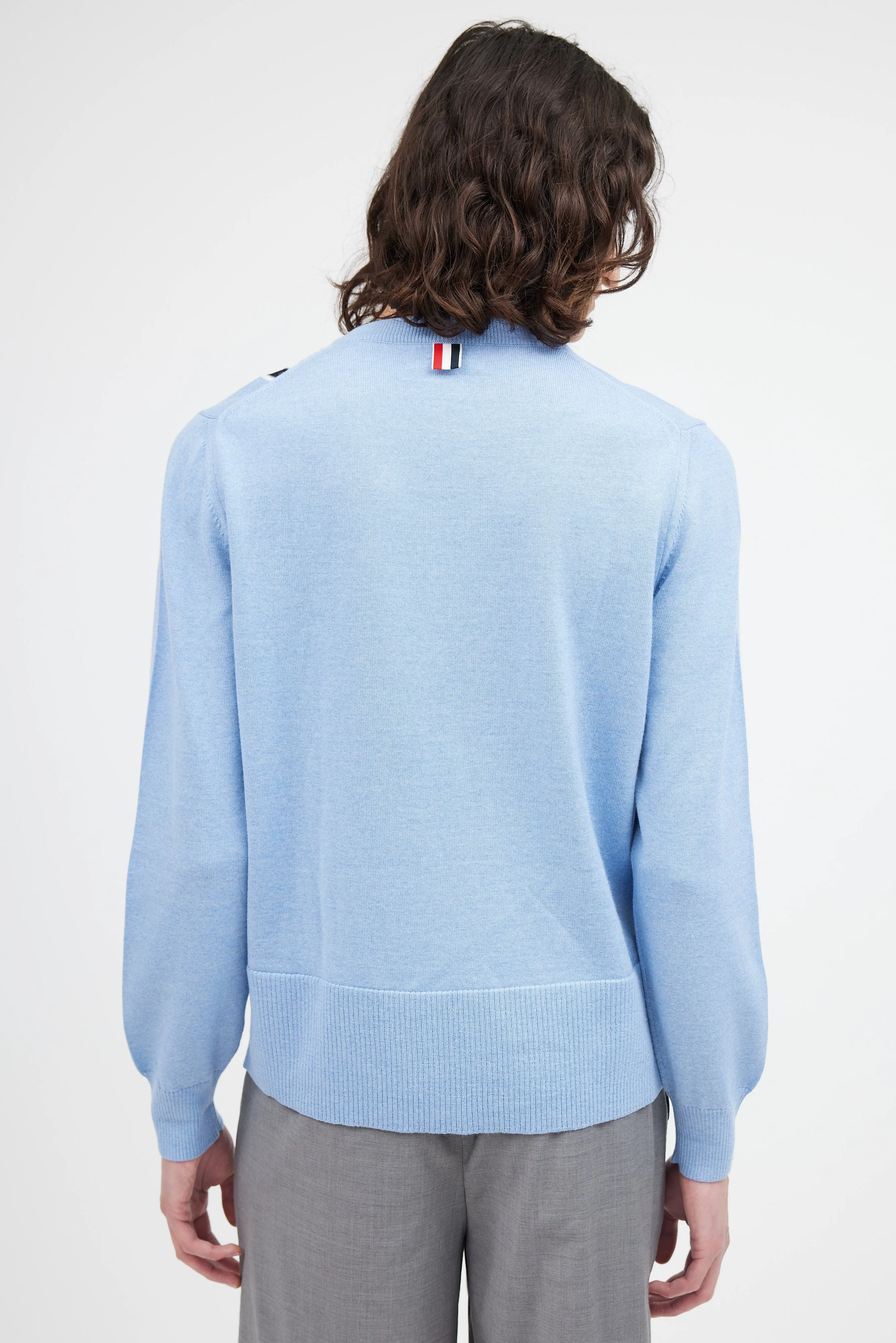 Light Blue Wool Stripe Pocket Sweater