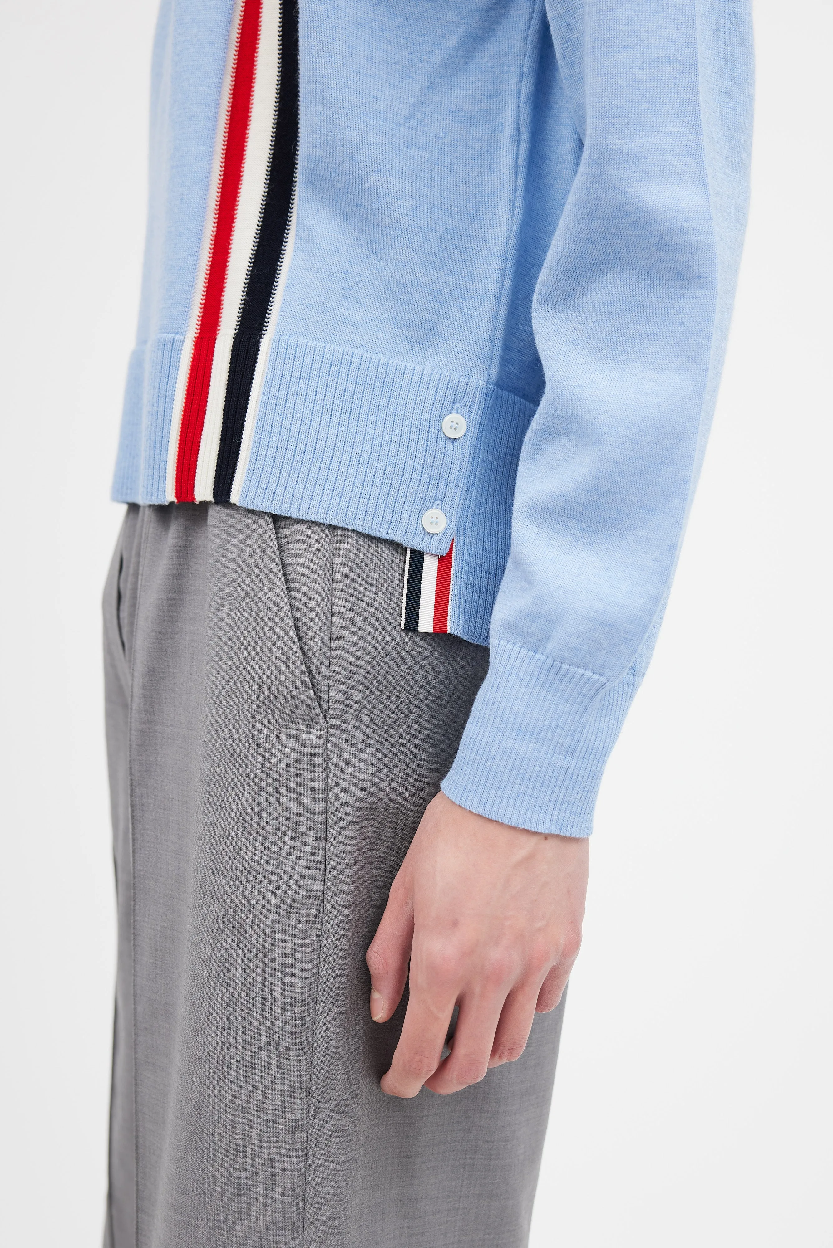 Light Blue Wool Stripe Pocket Sweater
