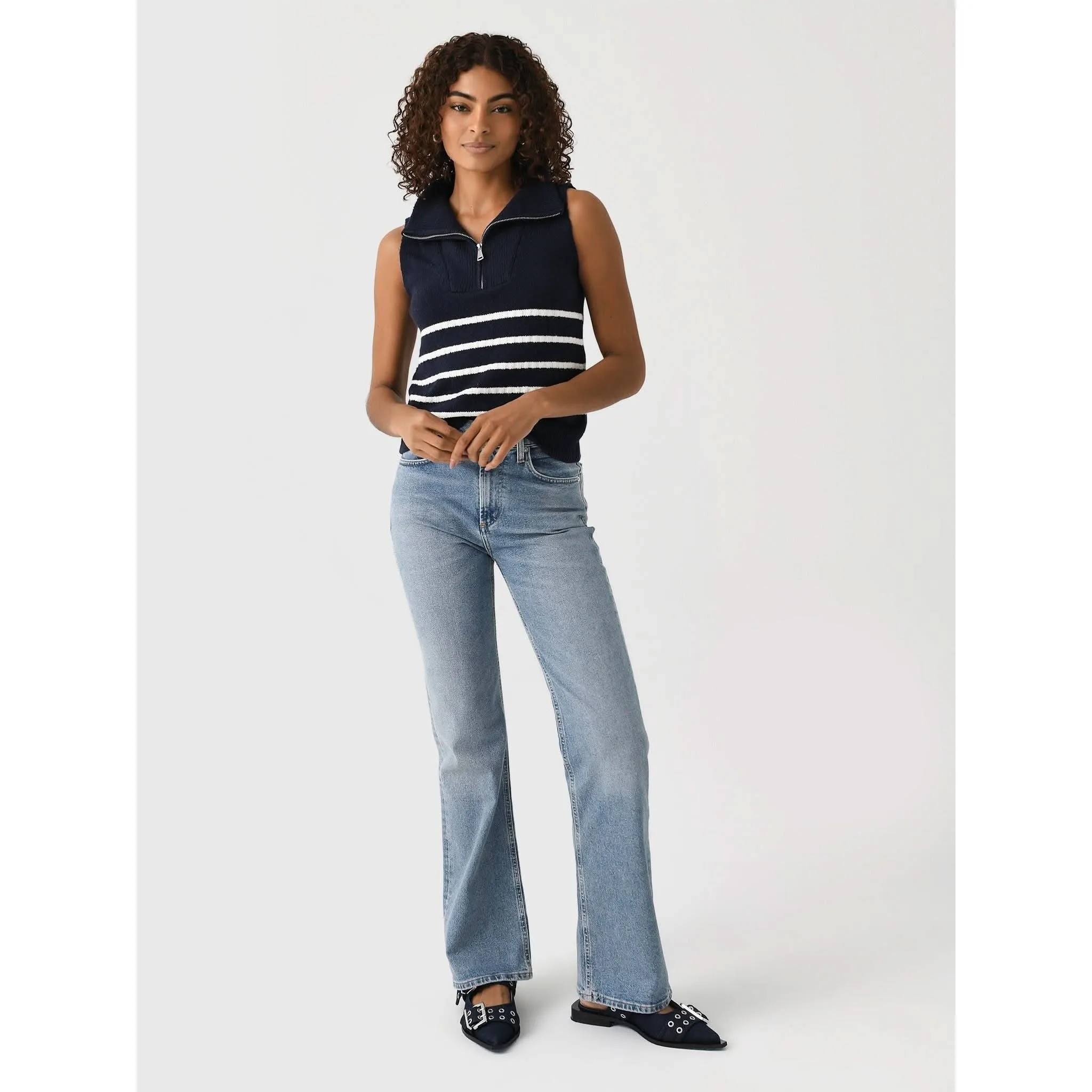 Matthew Bruch Quarter Zip Navy Knit Striped Knit Nest
