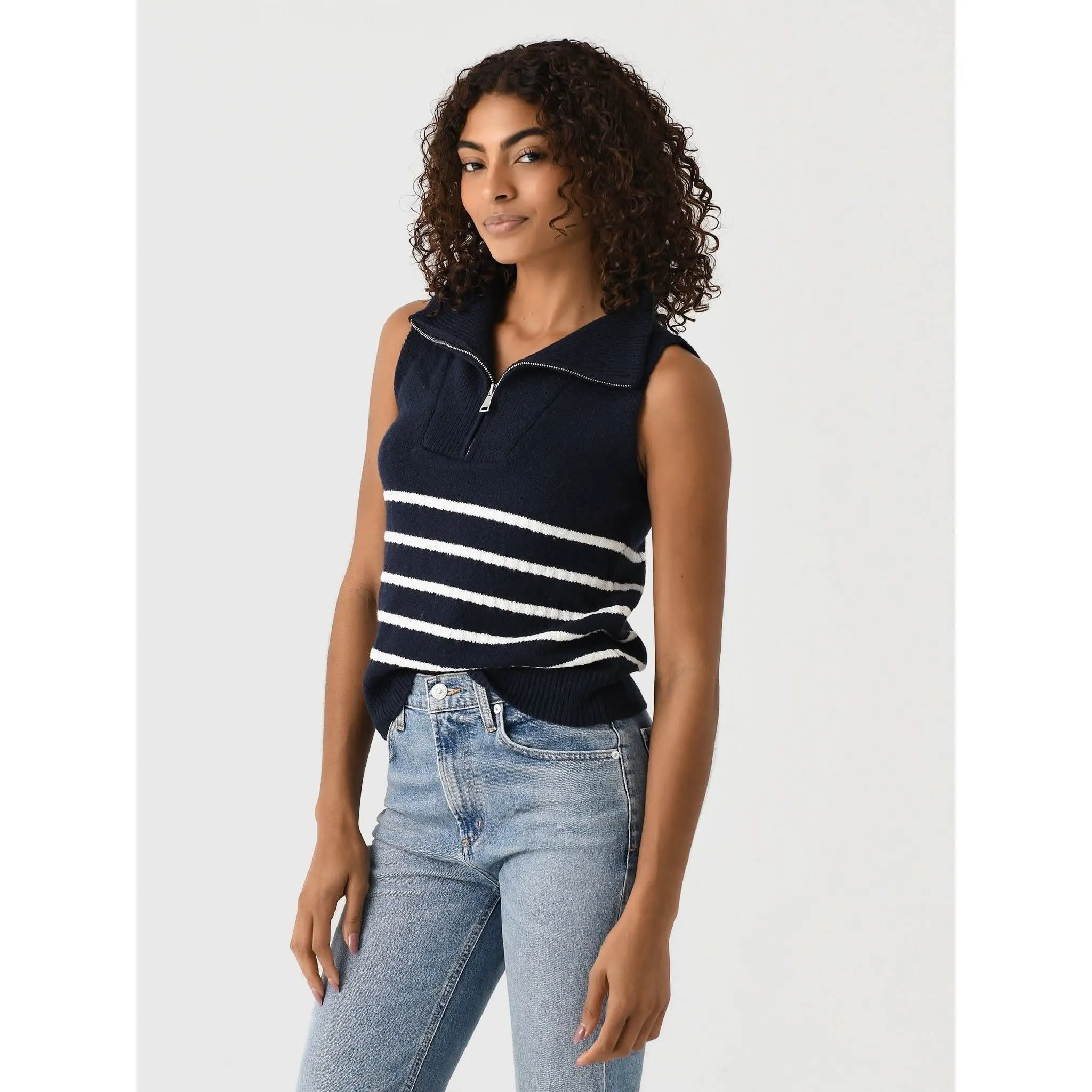 Matthew Bruch Quarter Zip Navy Knit Striped Knit Nest