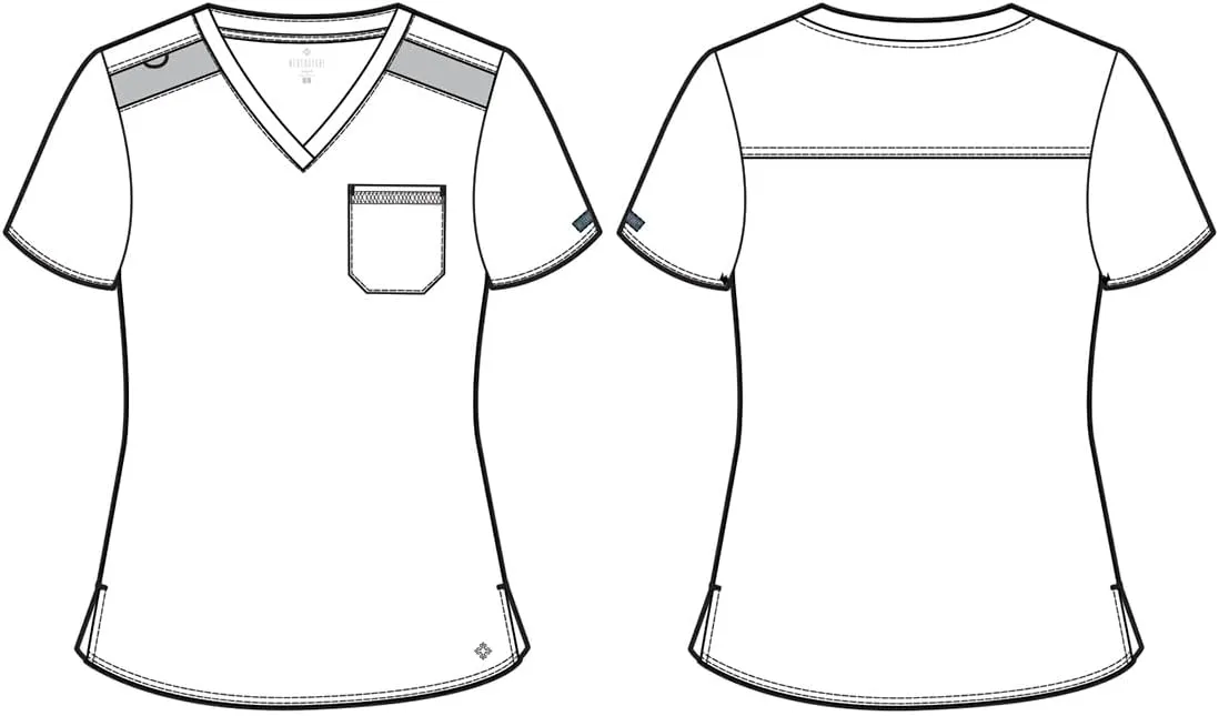 Med Couture Women's V-Neck Scrub Top, Modern Fit Tuck-in Top with Stretchy Rib-Knit Shoulders and Chest Pocket - MC7448