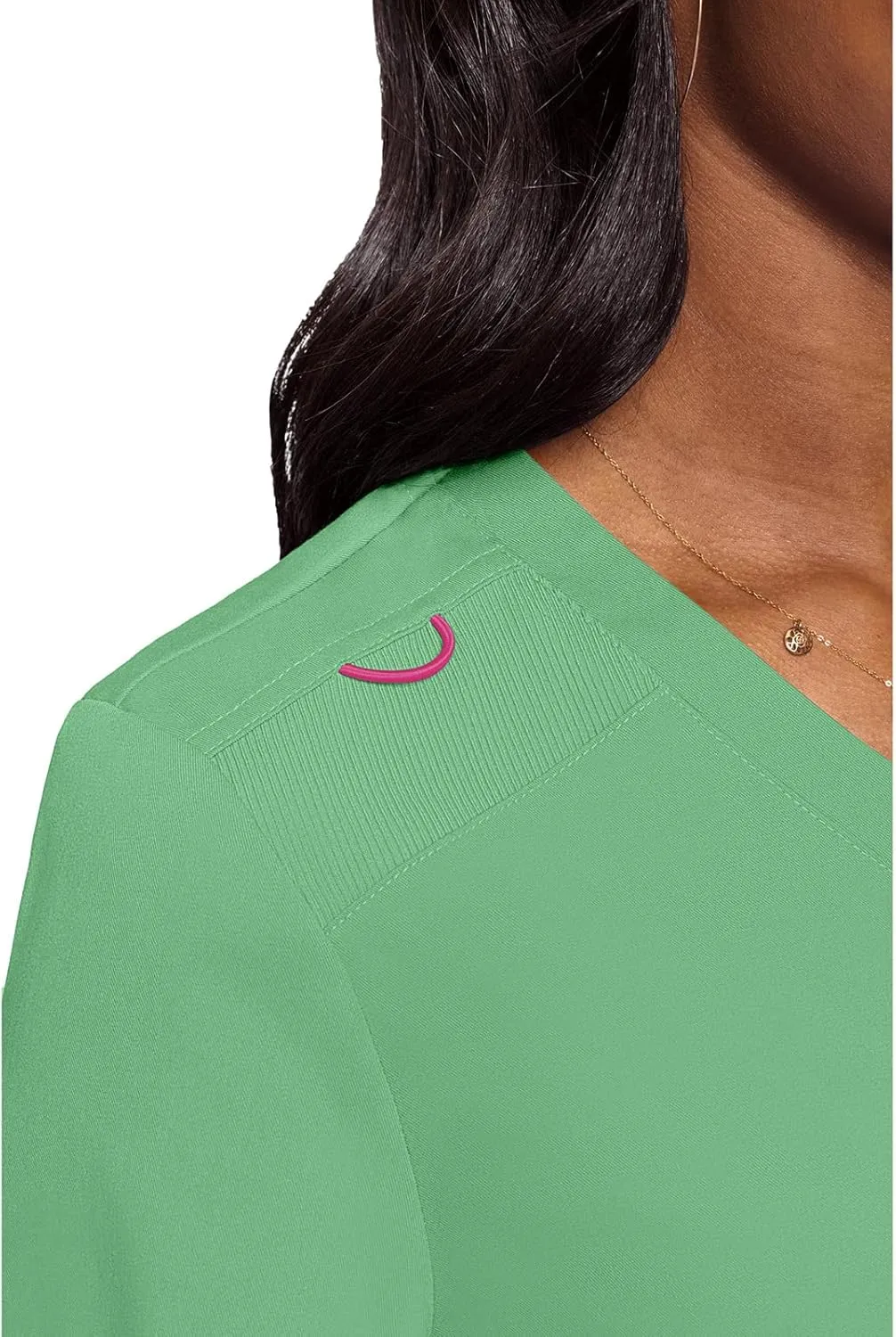 Med Couture Women's V-Neck Scrub Top, Modern Fit Tuck-in Top with Stretchy Rib-Knit Shoulders and Chest Pocket - MC7448