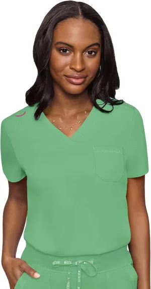 Med Couture Women's V-Neck Scrub Top, Modern Fit Tuck-in Top with Stretchy Rib-Knit Shoulders and Chest Pocket - MC7448