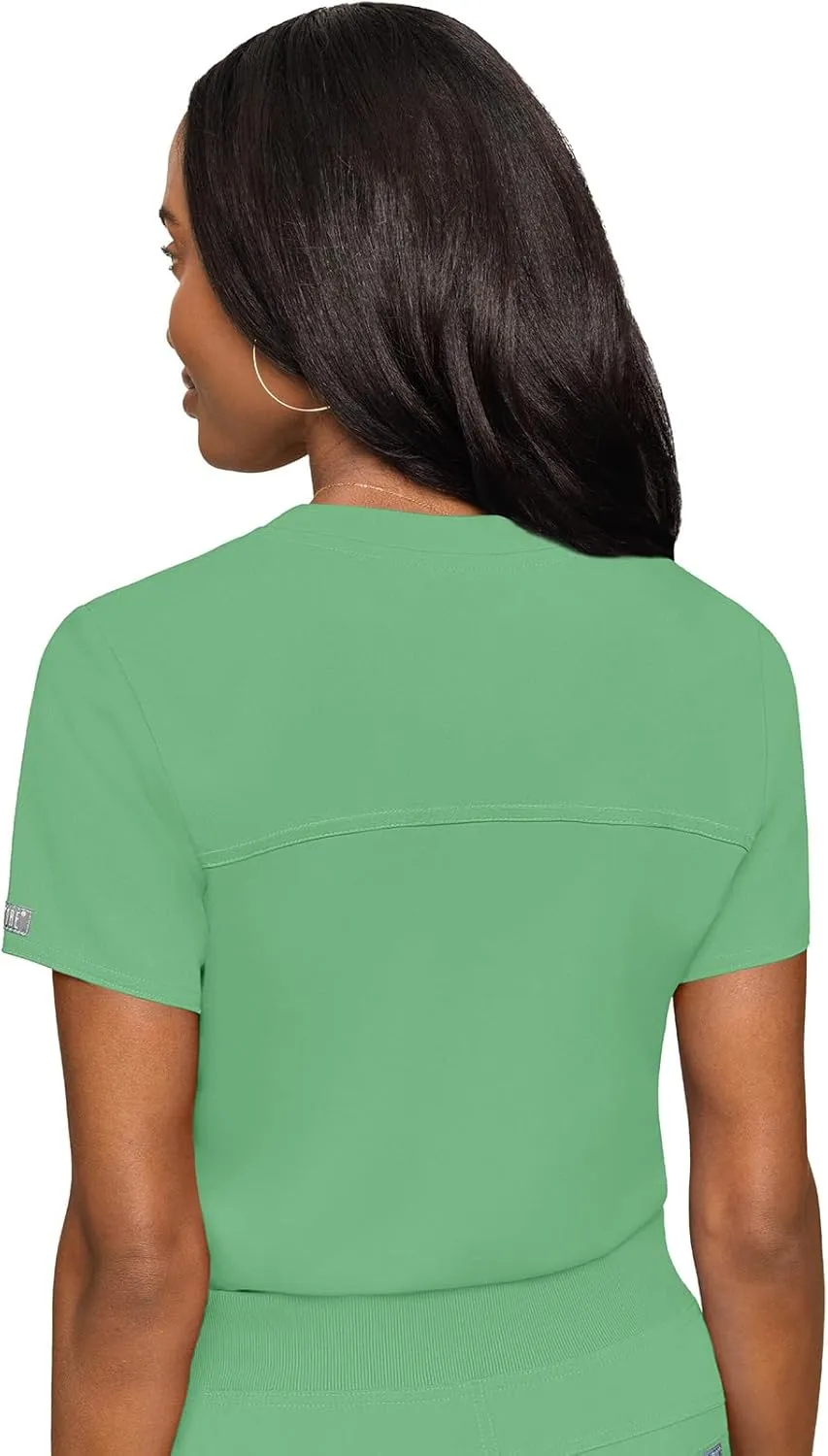 Med Couture Women's V-Neck Scrub Top, Modern Fit Tuck-in Top with Stretchy Rib-Knit Shoulders and Chest Pocket - MC7448