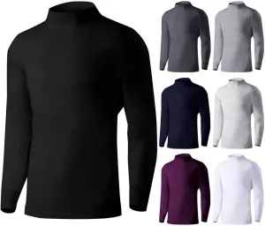 Mens Cotton Base Layer Mock Neck Compression Tops Thermal Warm Shirts Fall Winter Long Sleeve Undershirts Pullover