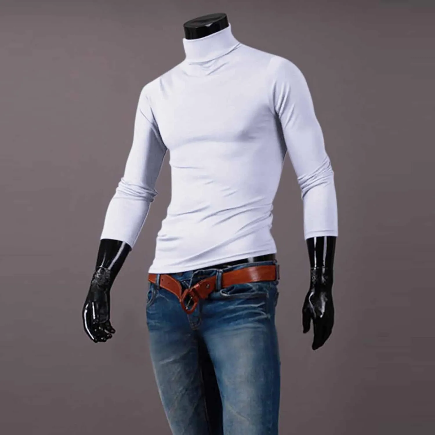 Men's Knitted Pullover Sweater Casual Turtleneck Slim Fit Basic Tops Long Sleeve Soft Plain Sweaters Winter Clothes