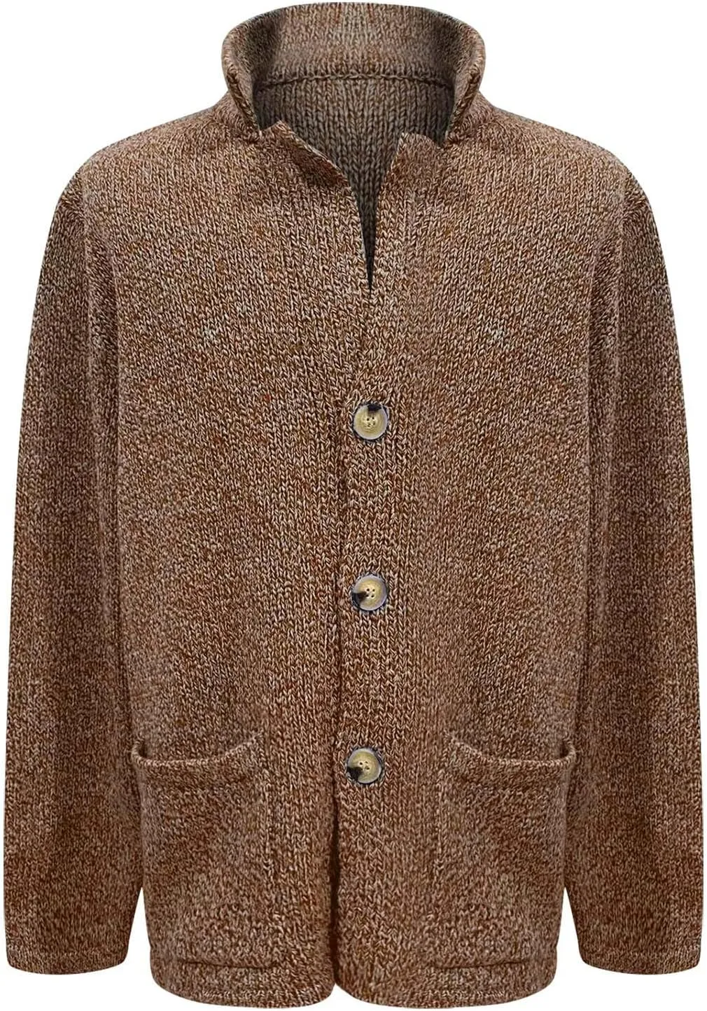 Men's Open Front Lightweight Stand Collar Cardigan Casual Button Down Knit Cardigan Sweaters Wool Blend Jacket Coat