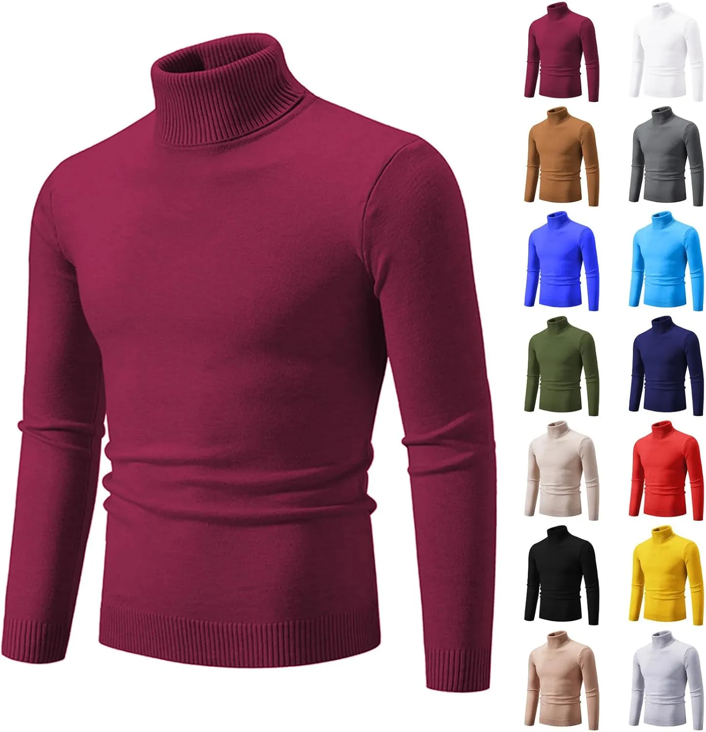 Mens Turtleneck Long Sleeve Shirts Winter Warm Thermal Ribbed Knitted Sweater Slim Fit Basic Pullover Tops