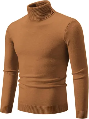 Mens Turtleneck Long Sleeve Shirts Winter Warm Thermal Ribbed Knitted Sweater Slim Fit Basic Pullover Tops