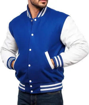 Mens Varsity Letterman Baseball Bomber Jacket | Casual Fashion Wool & Faux Leather College/High School Jackets