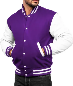 Mens Varsity Letterman Baseball Bomber Jacket | Casual Fashion Wool & Faux Leather College/High School Jackets