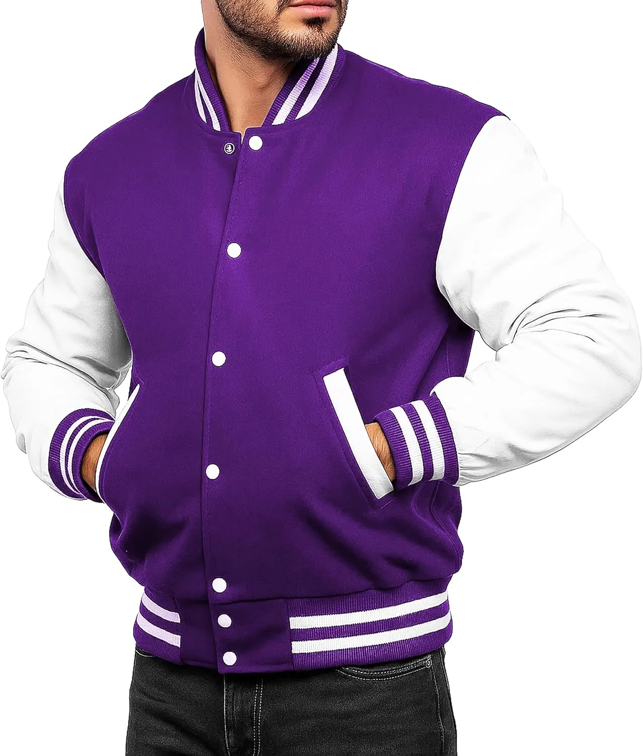 Mens Varsity Letterman Baseball Bomber Jacket | Casual Fashion Wool & Faux Leather College/High School Jackets