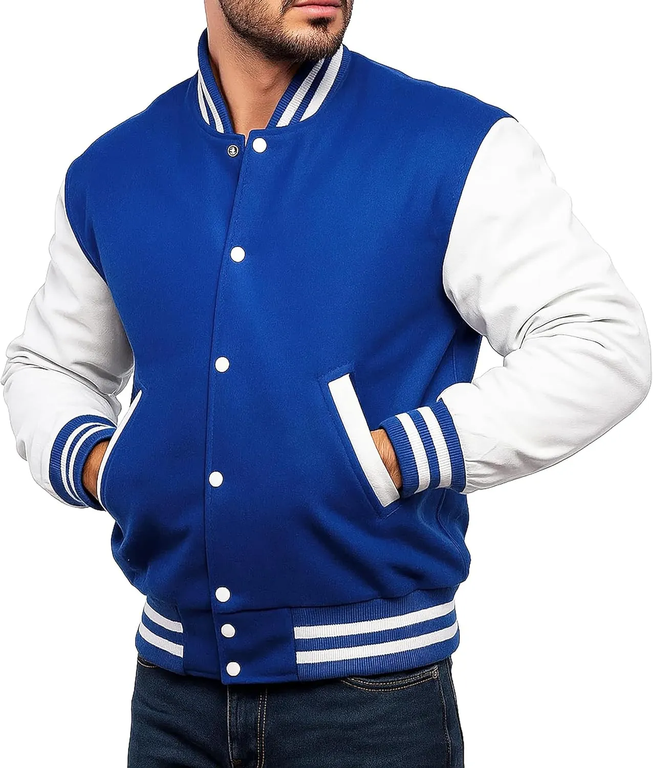 Mens Varsity Letterman Baseball Bomber Jacket | Casual Fashion Wool & Faux Leather College/High School Jackets