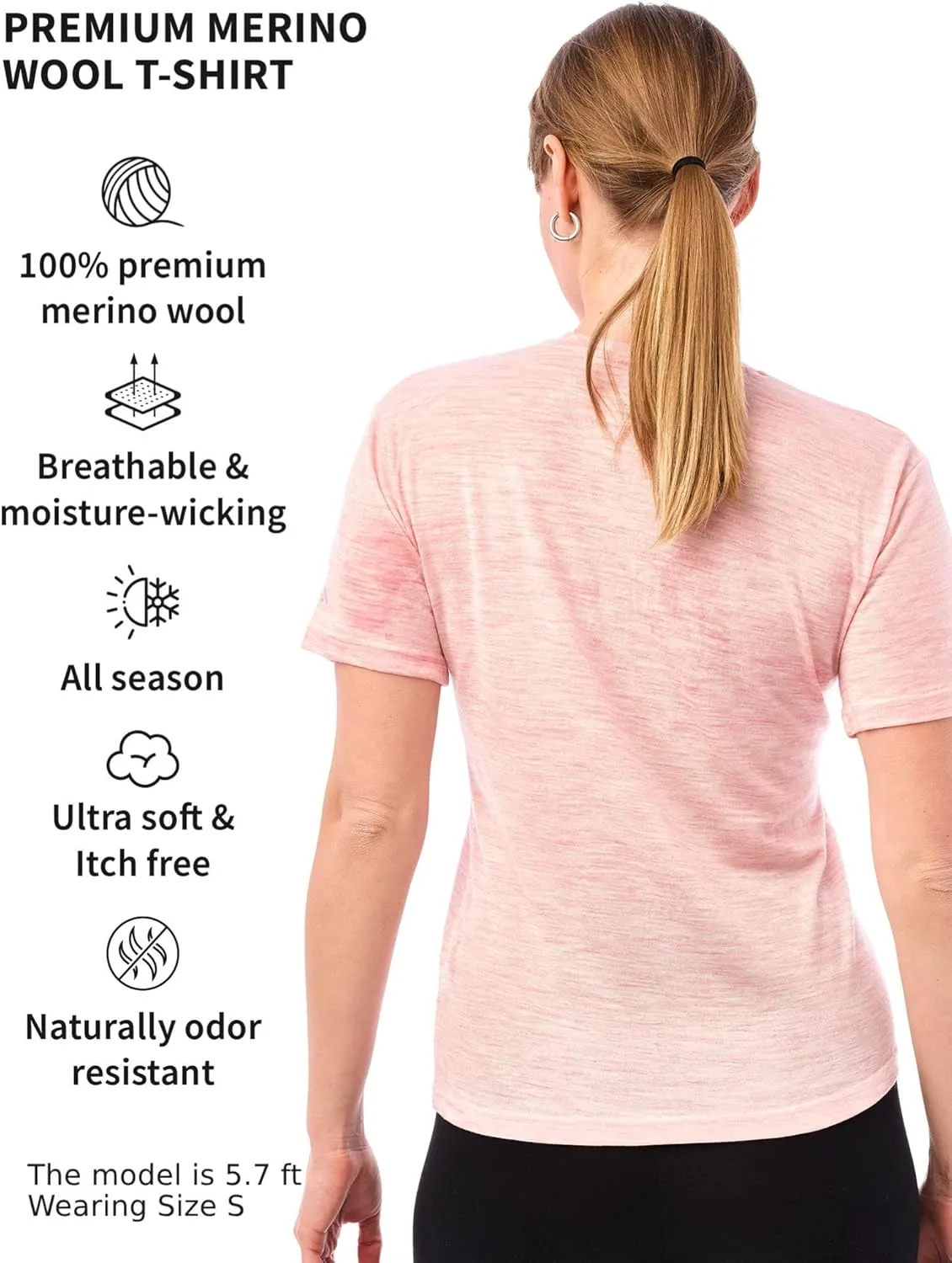 Merino.tech Merino Wool Shirt Women - 100% Merino Wool Base Layer Women Short Sleeve Tee