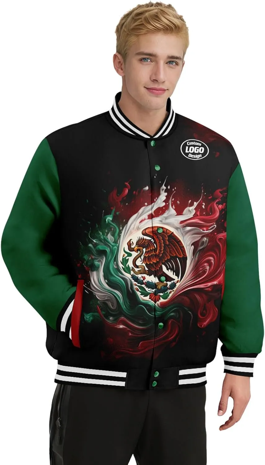 Mexico Flag Custom Varsity Jacket Vintage Baseball Bomber Jackets Streetwear Coats