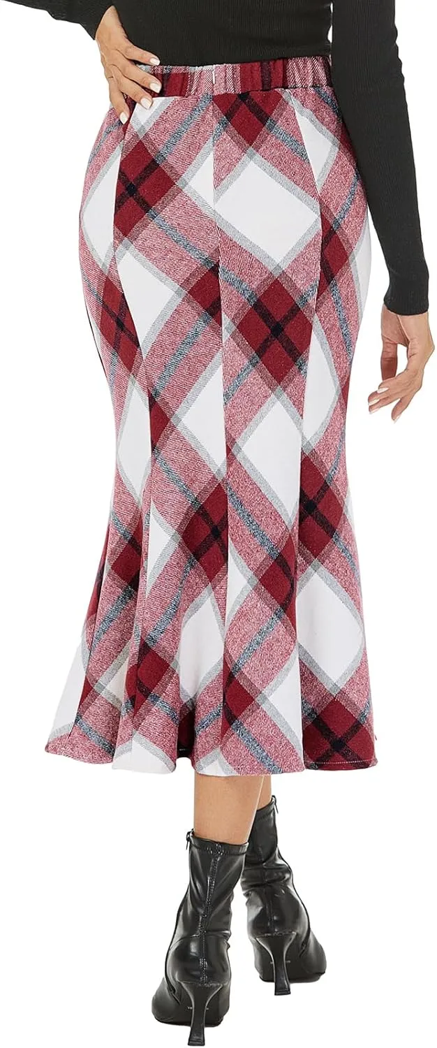 Mokayee Womens Wool Hign Waisted Flannel Bodycon Midi Length Work Pencil Skirts