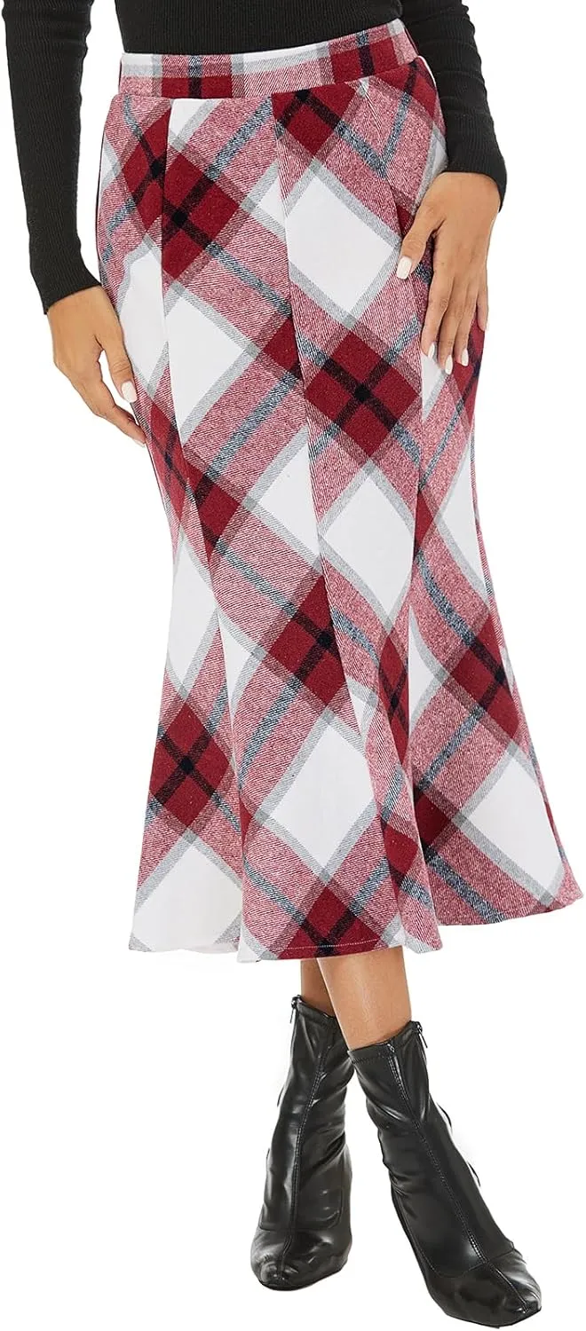 Mokayee Womens Wool Hign Waisted Flannel Bodycon Midi Length Work Pencil Skirts