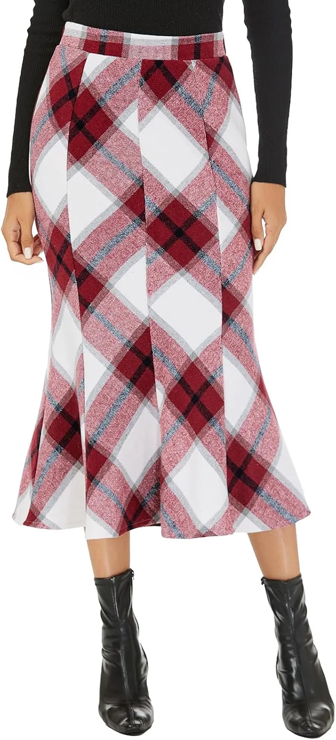 Mokayee Womens Wool Hign Waisted Flannel Bodycon Midi Length Work Pencil Skirts