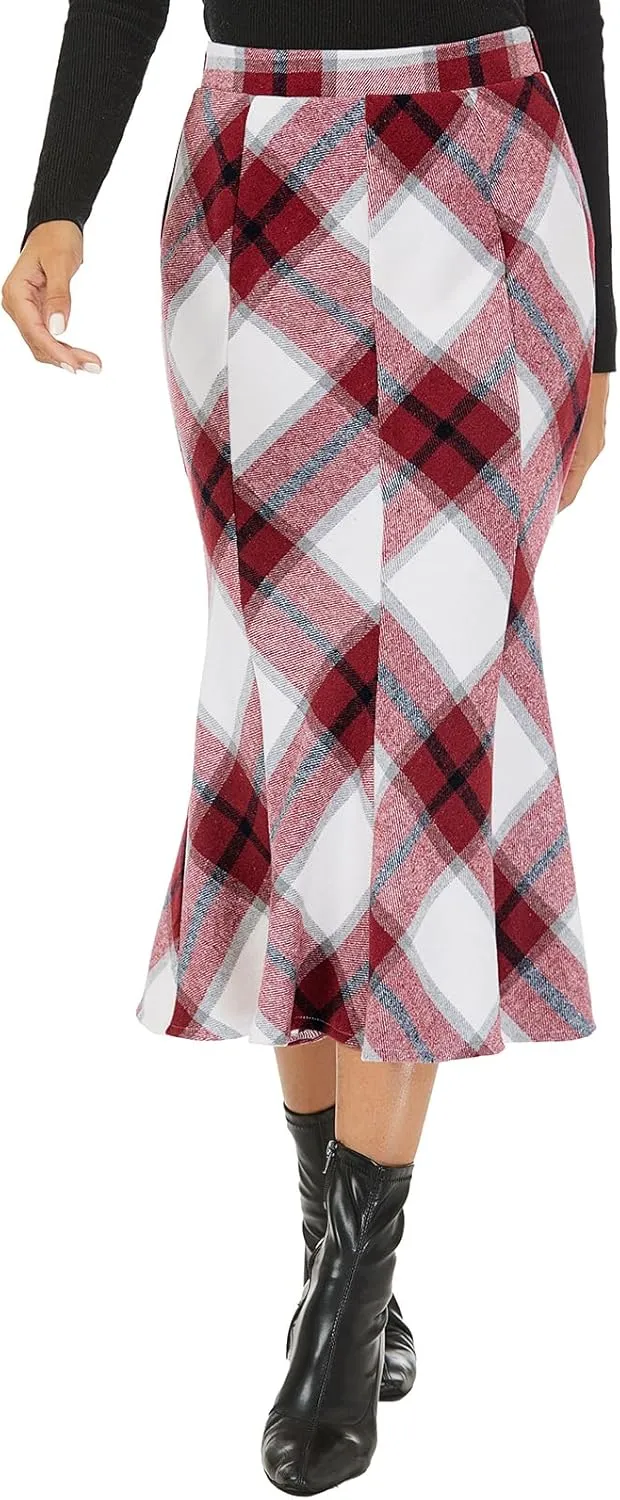 Mokayee Womens Wool Hign Waisted Flannel Bodycon Midi Length Work Pencil Skirts
