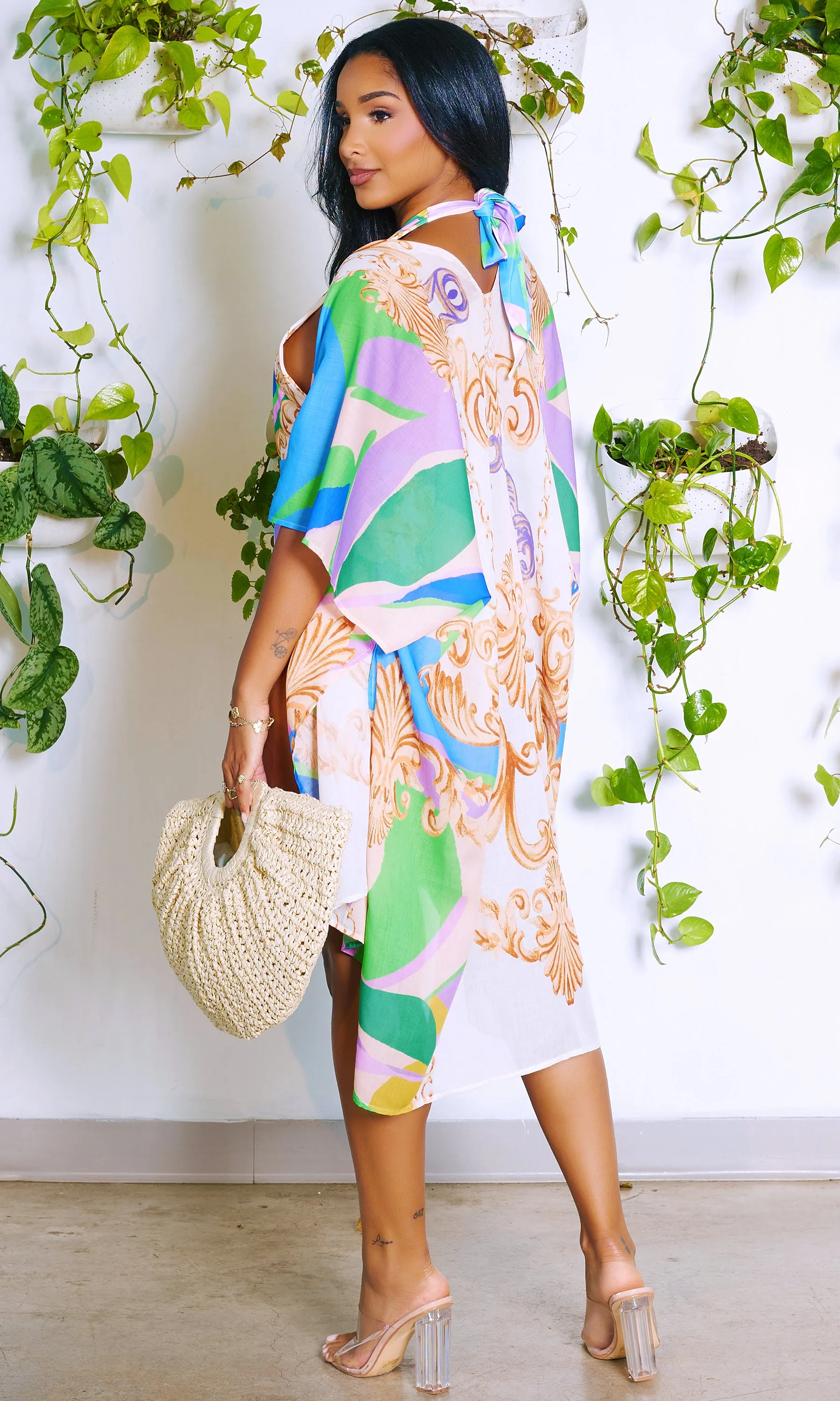 Monokini Swimsuit Coverup Set - Blue Print