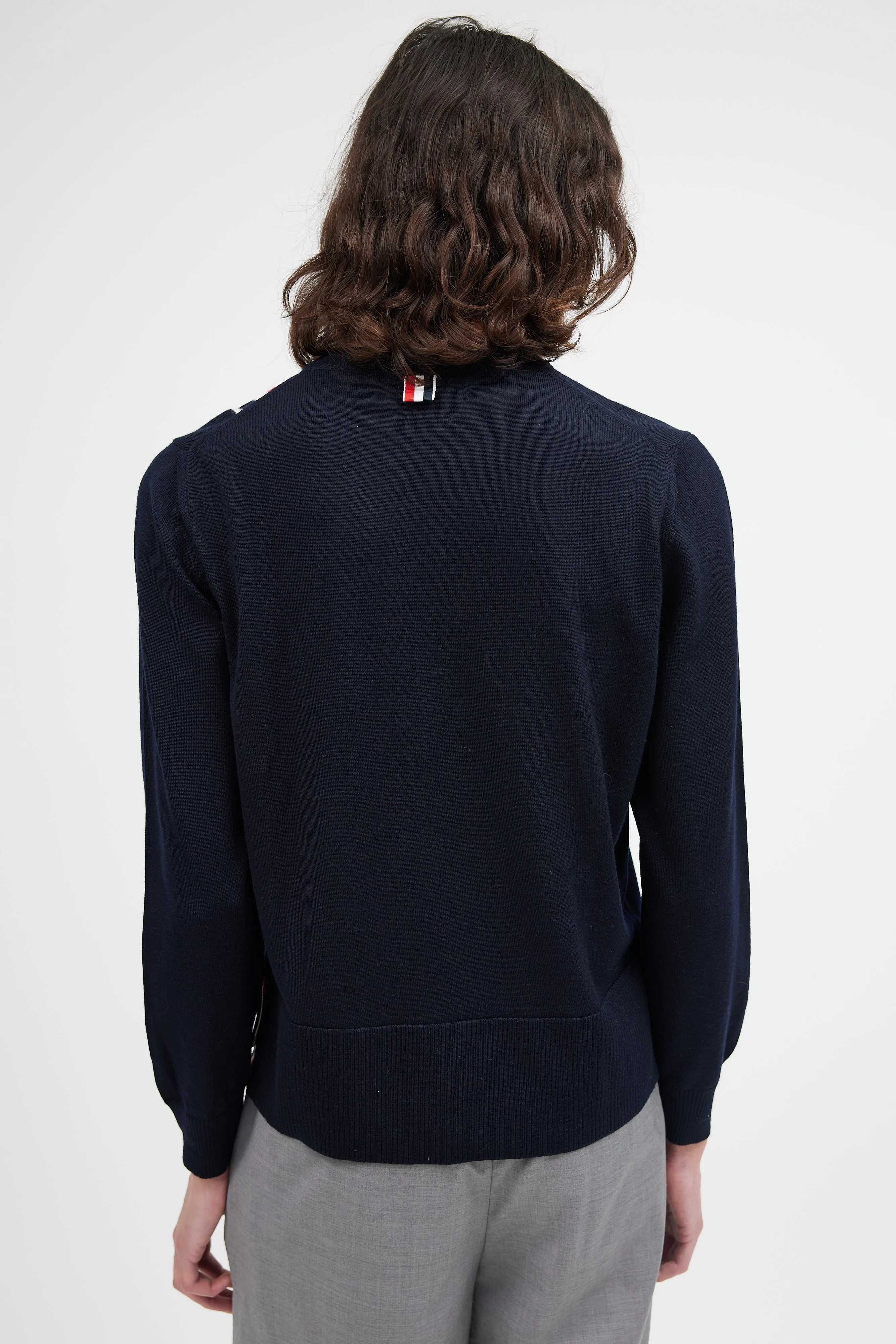Navy Wool Stripe Pocket Sweater