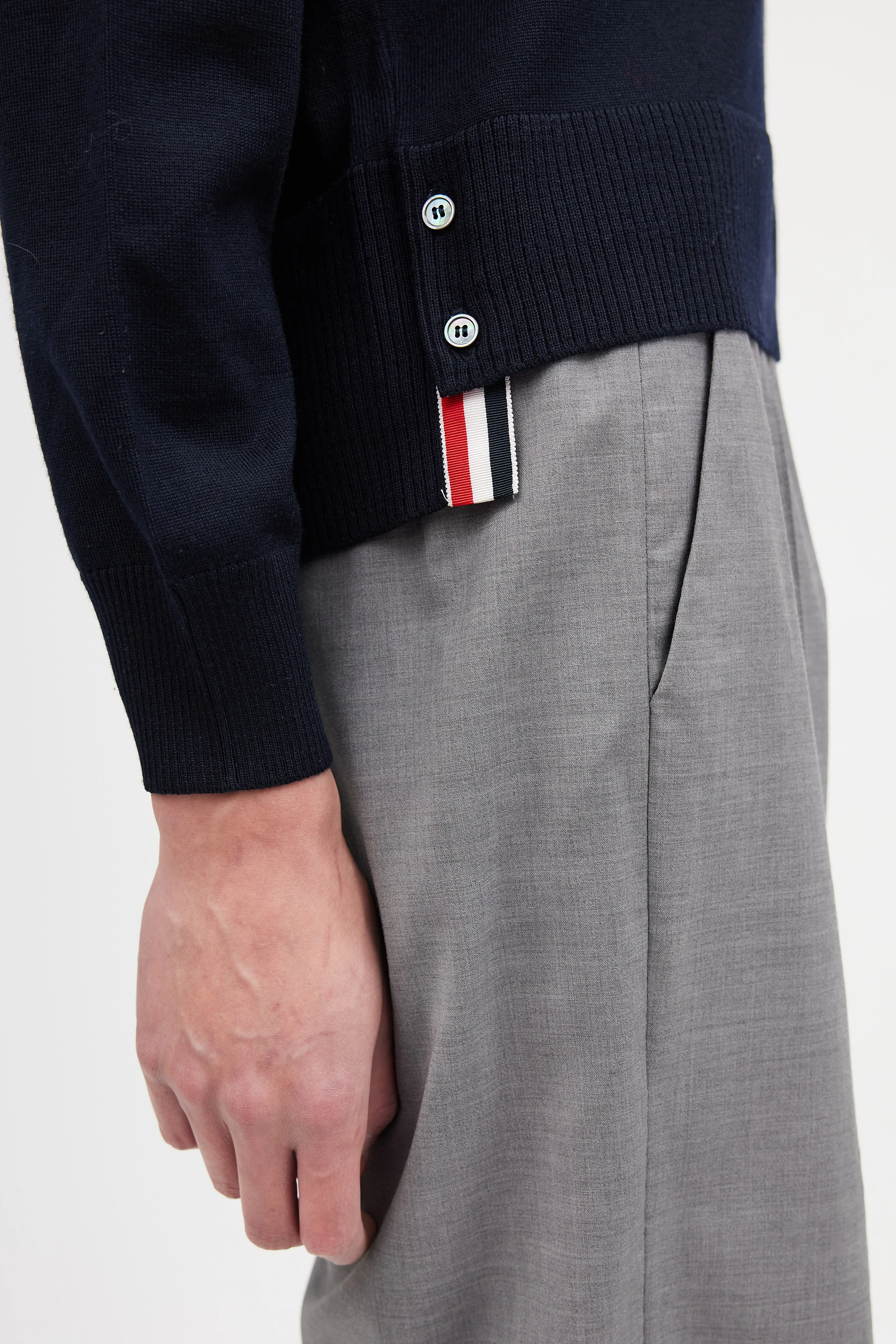 Navy Wool Stripe Pocket Sweater