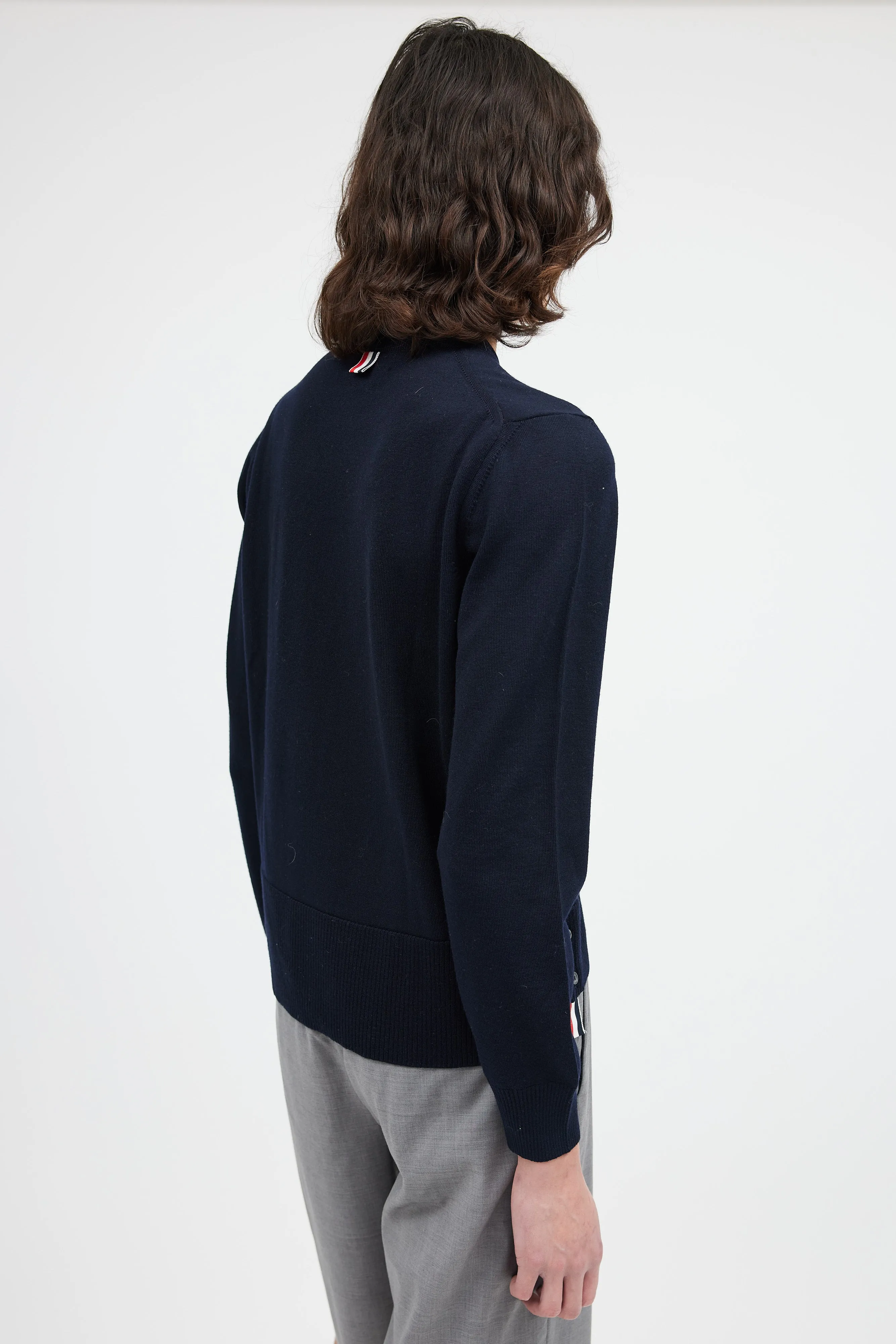 Navy Wool Stripe Pocket Sweater
