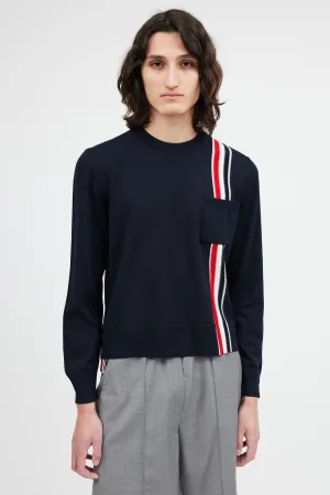 Navy Wool Stripe Pocket Sweater
