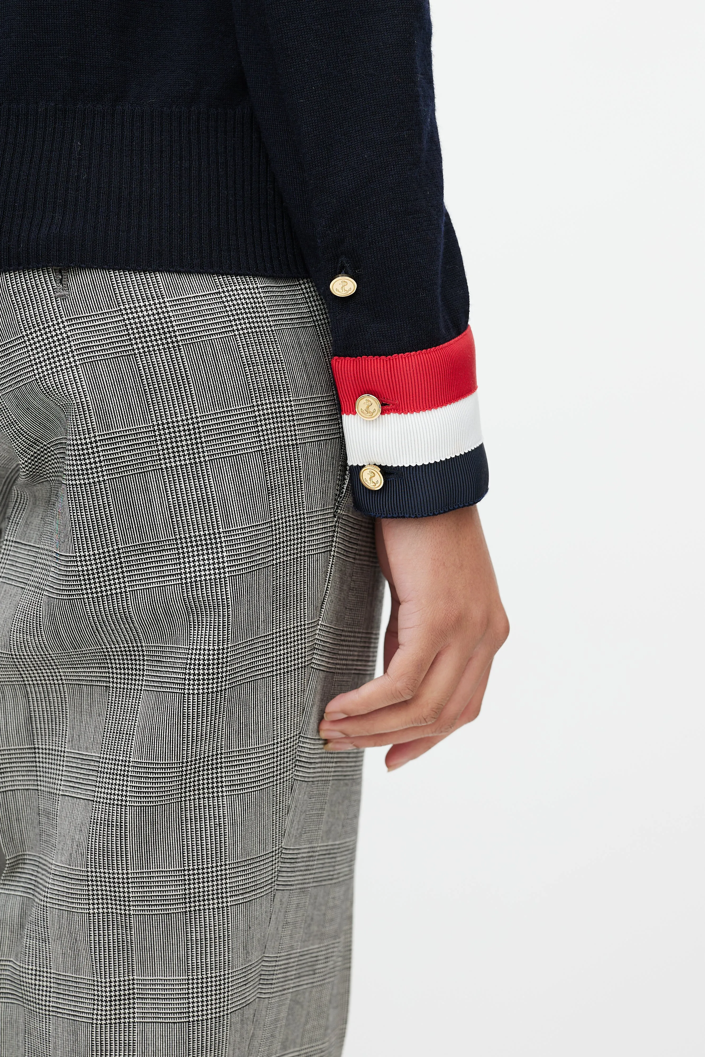 Navy Wool Striped Cuff Sweater