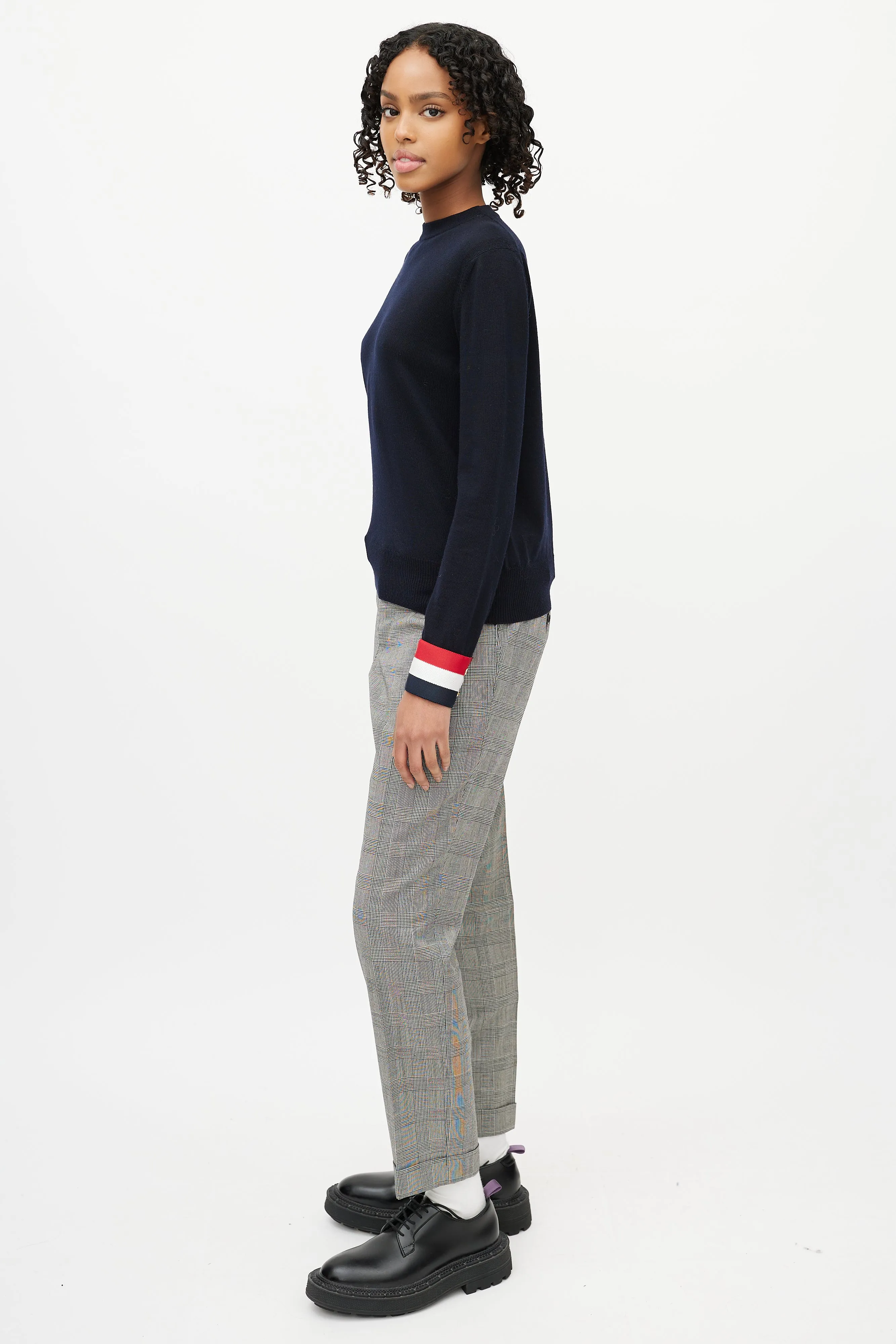 Navy Wool Striped Cuff Sweater