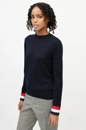 Navy Wool Striped Cuff Sweater