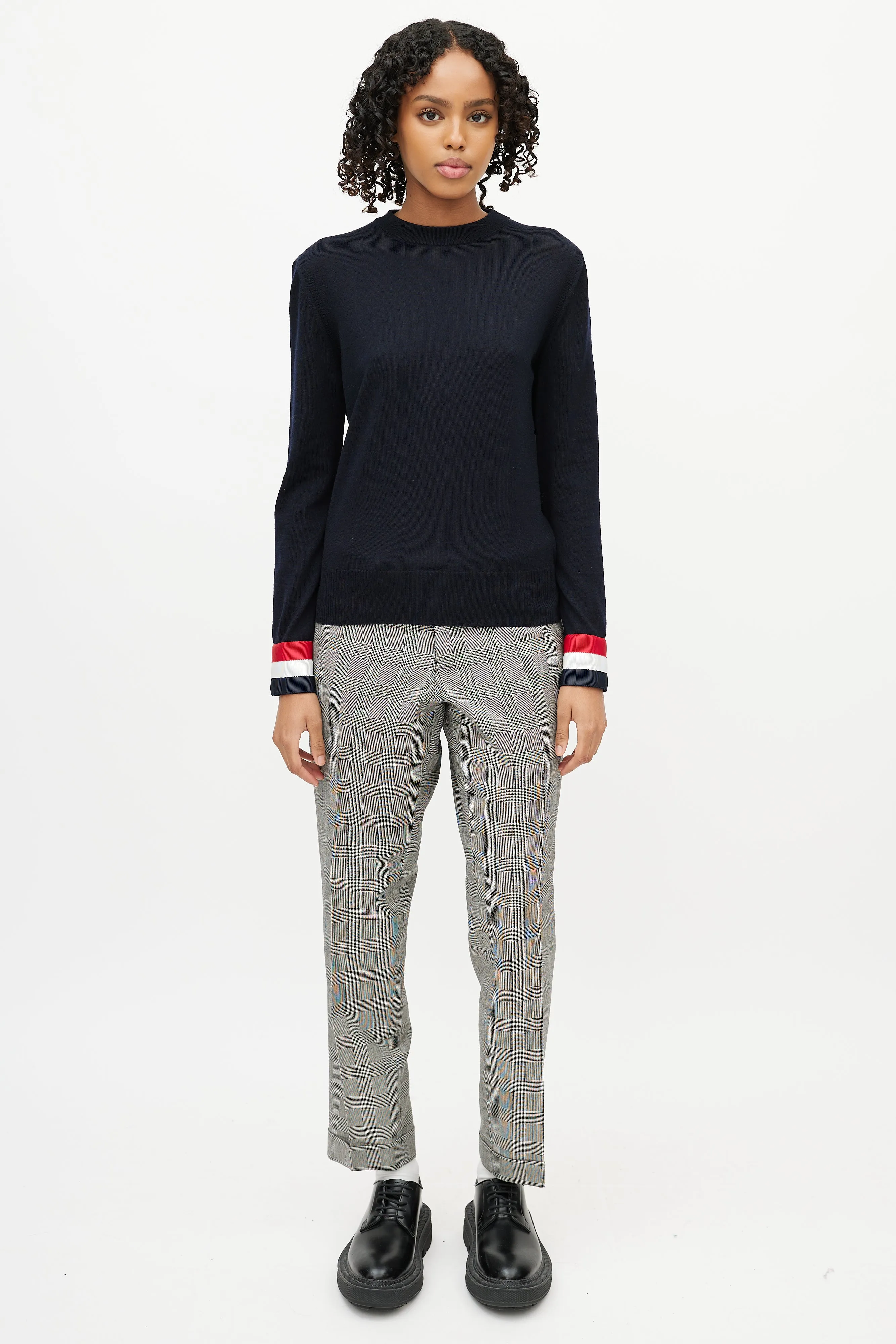 Navy Wool Striped Cuff Sweater