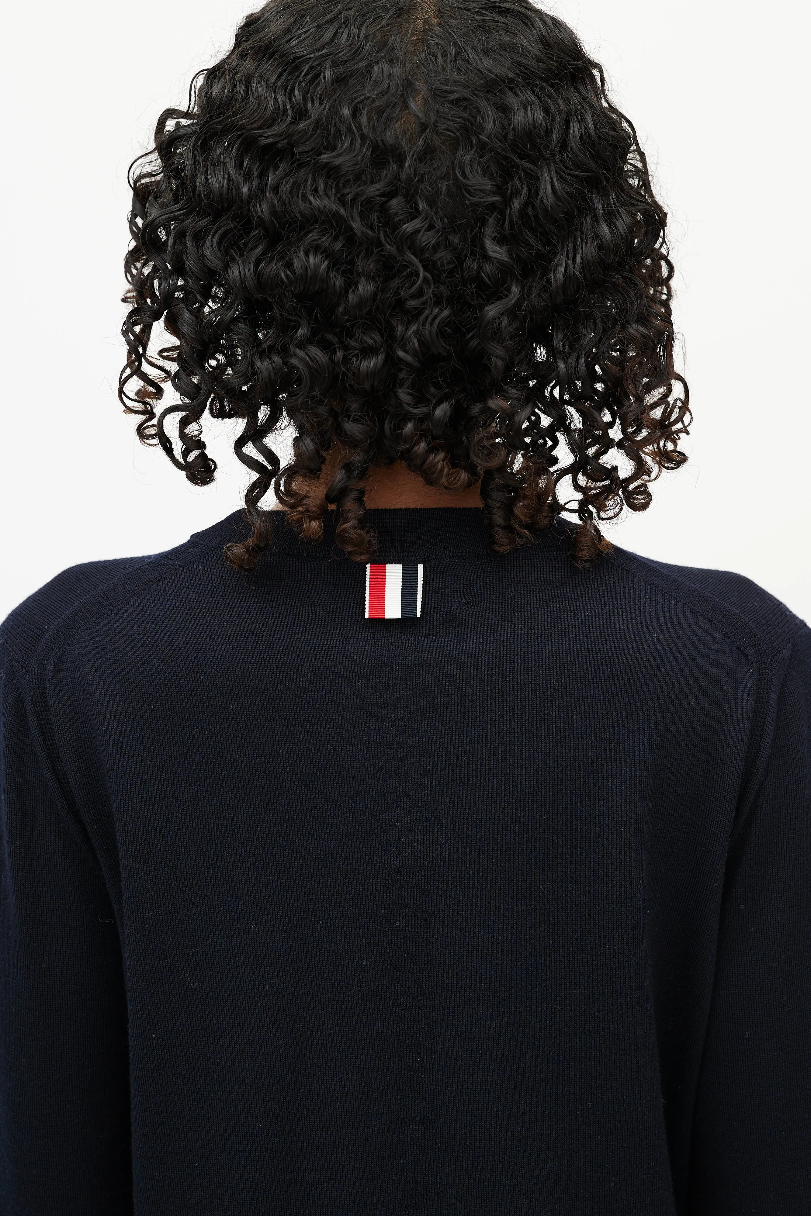 Navy Wool Striped Cuff Sweater