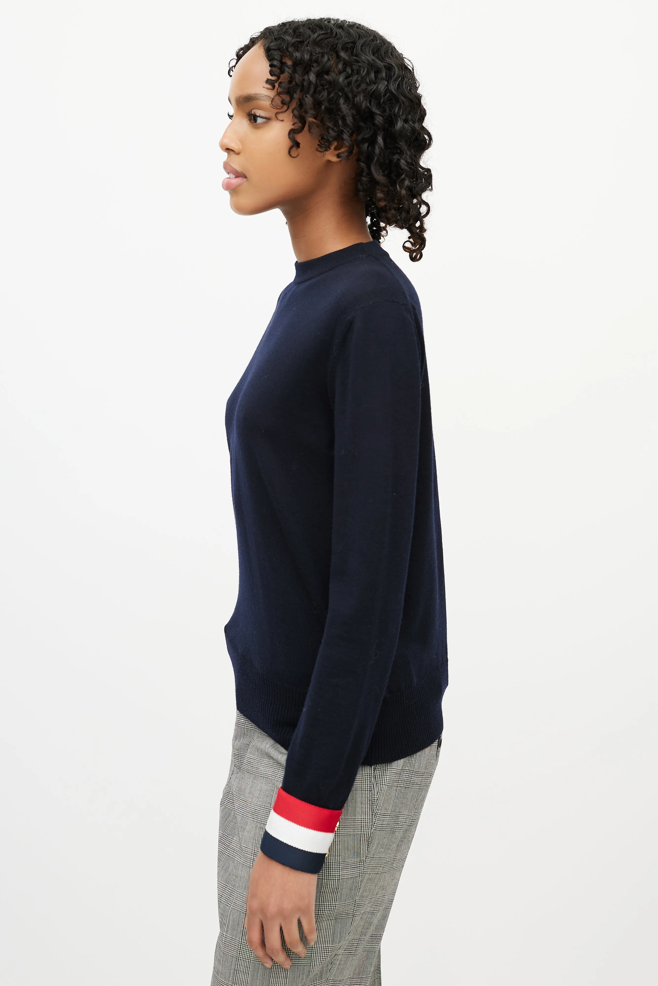 Navy Wool Striped Cuff Sweater