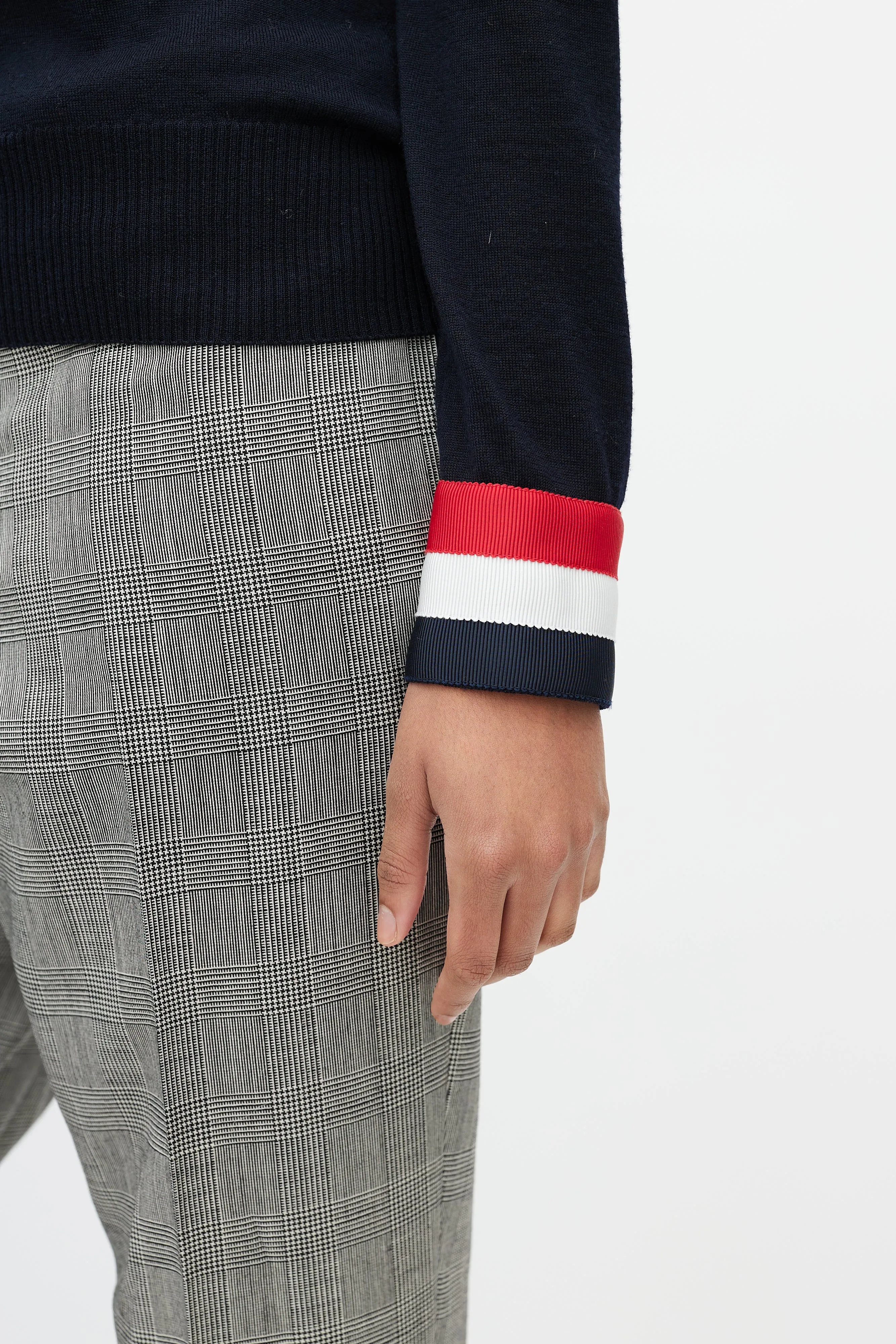 Navy Wool Striped Cuff Sweater