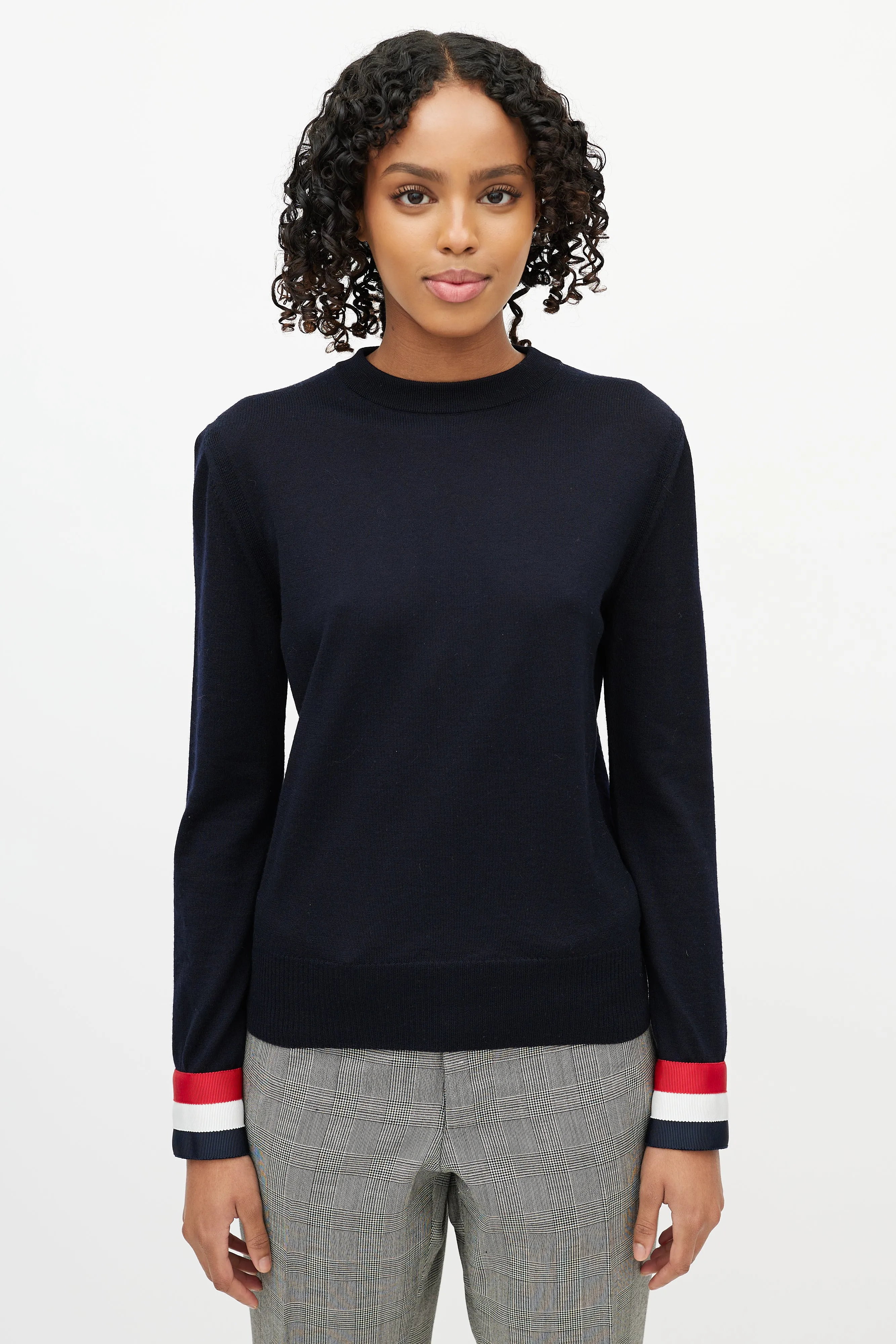 Navy Wool Striped Cuff Sweater