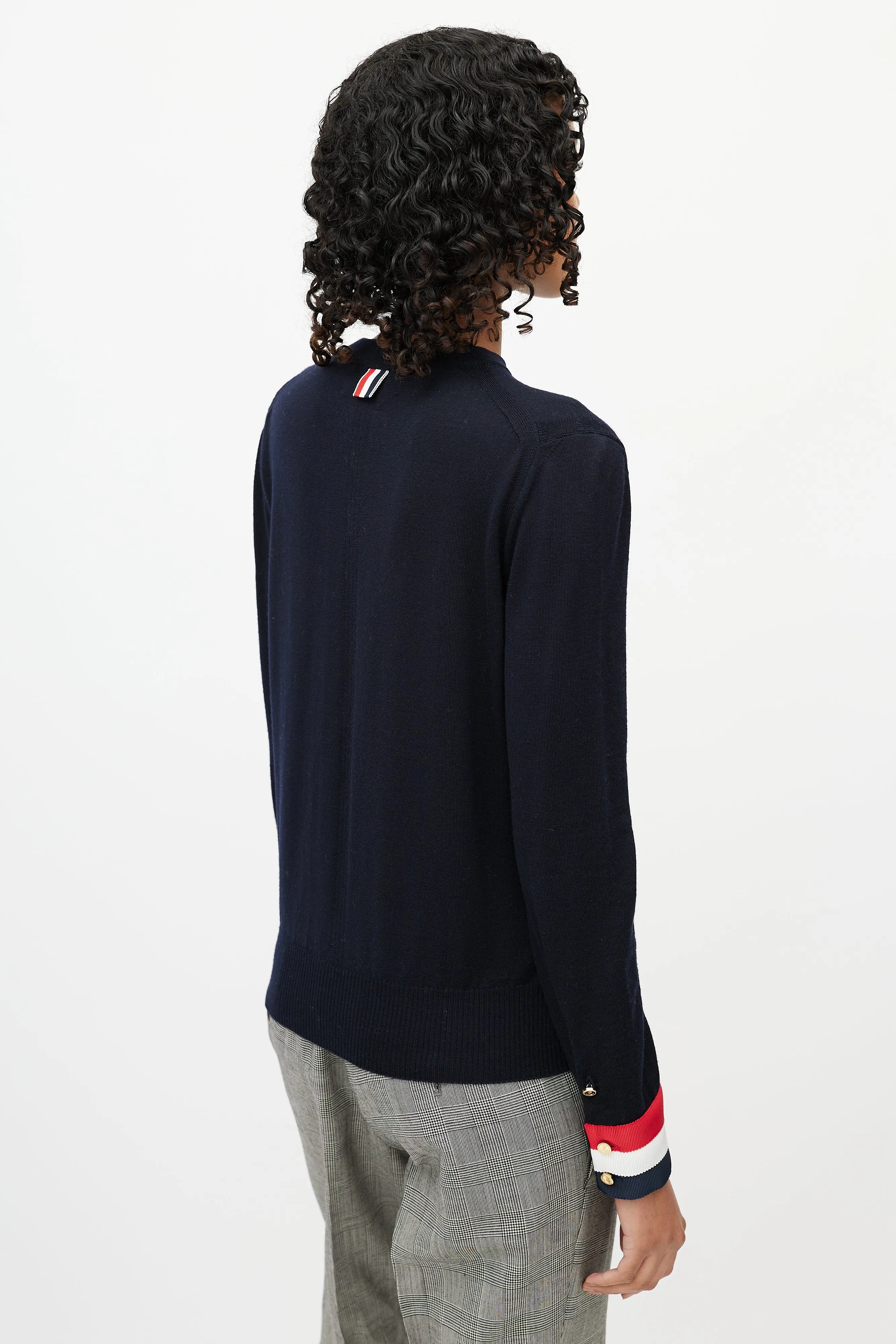 Navy Wool Striped Cuff Sweater