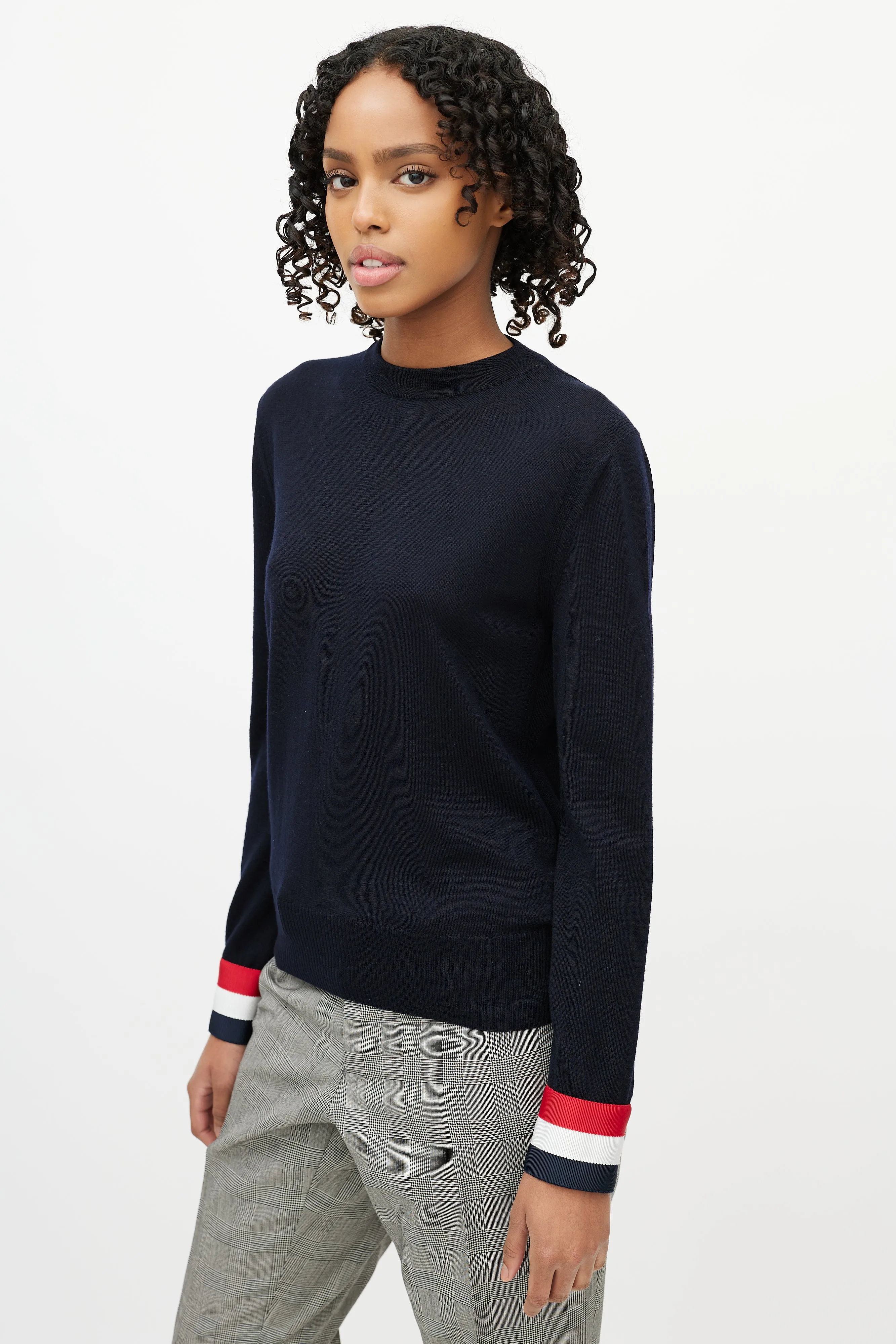 Navy Wool Striped Cuff Sweater