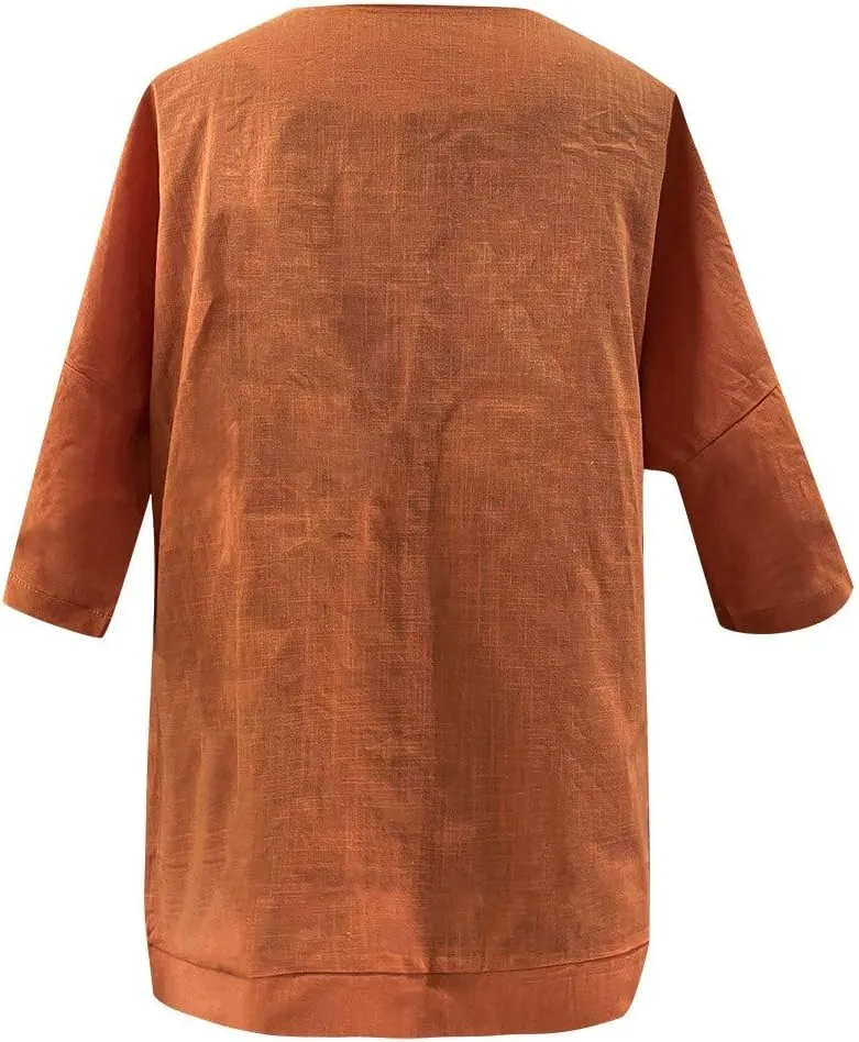 Neck Casual Loose Summer Shirt Sleeve Round Solid Women Blouse Top Short Women's Blouse Medium Pack