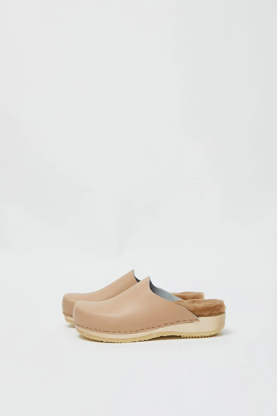 No.6 Contour Clog with Shearling on Flat Base in Camel