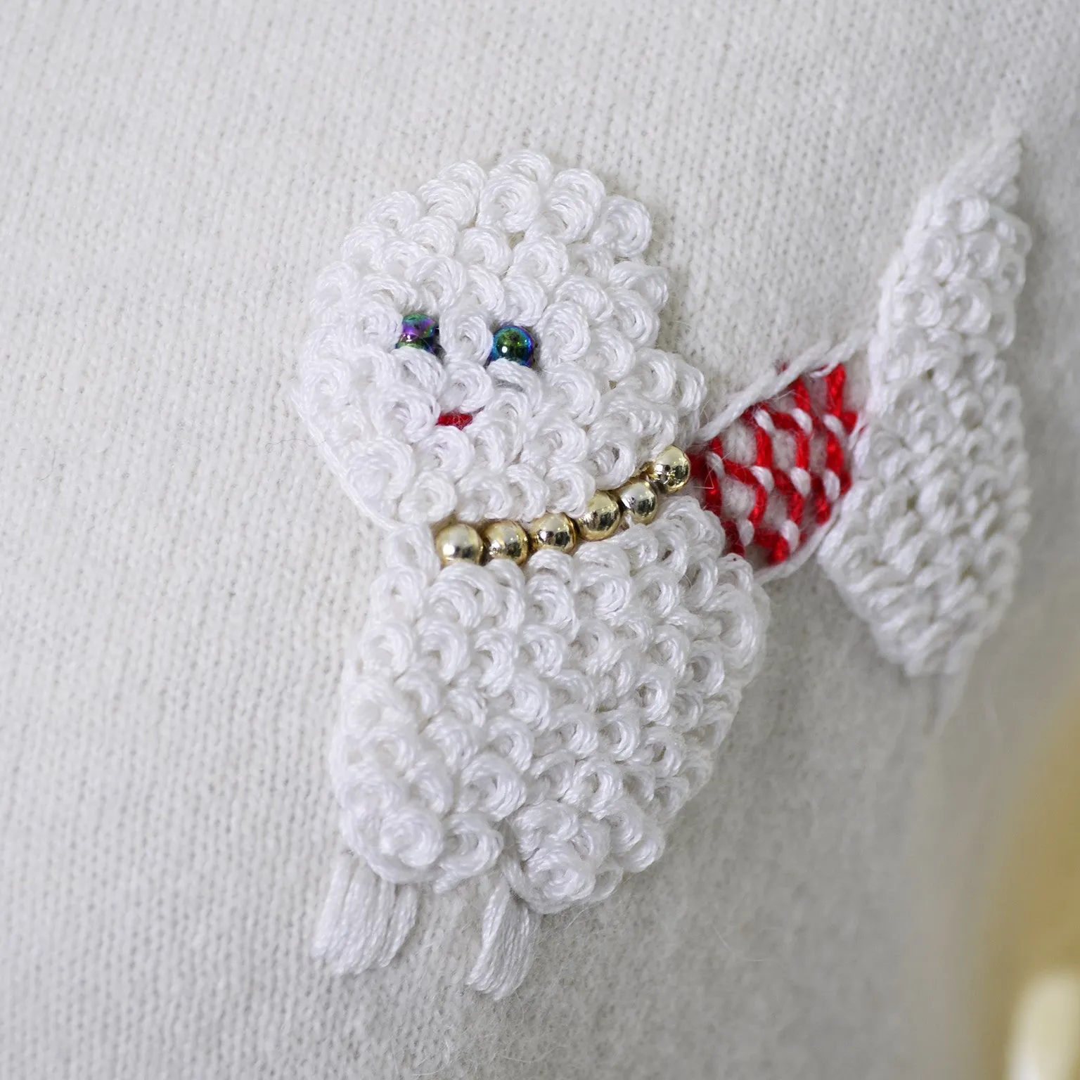 Novelty Beaded Embroidered Vintage Cardigan Sweater Dogs Poodles