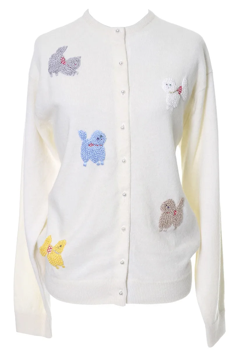 Novelty Beaded Embroidered Vintage Cardigan Sweater Dogs Poodles