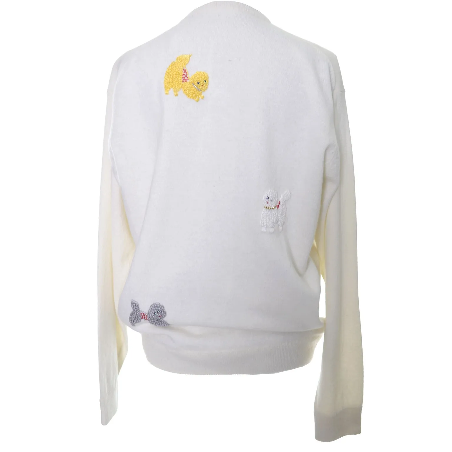 Novelty Beaded Embroidered Vintage Cardigan Sweater Dogs Poodles