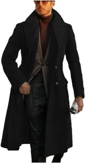 ONAXTDA Mens Wool Blend Trench Coat Slim Fit Double Breasted Long Pea Coat Notch Lapel Winter Warm Overcoat
