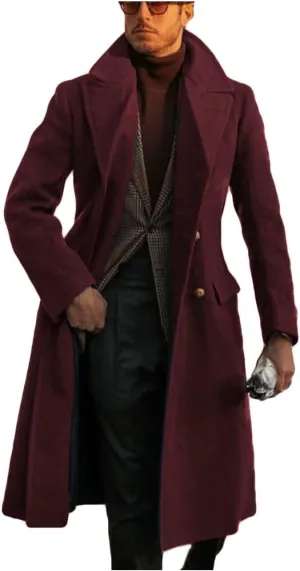 ONAXTDA Mens Wool Blend Trench Coat Slim Fit Double Breasted Long Pea Coat Notch Lapel Winter Warm Overcoat