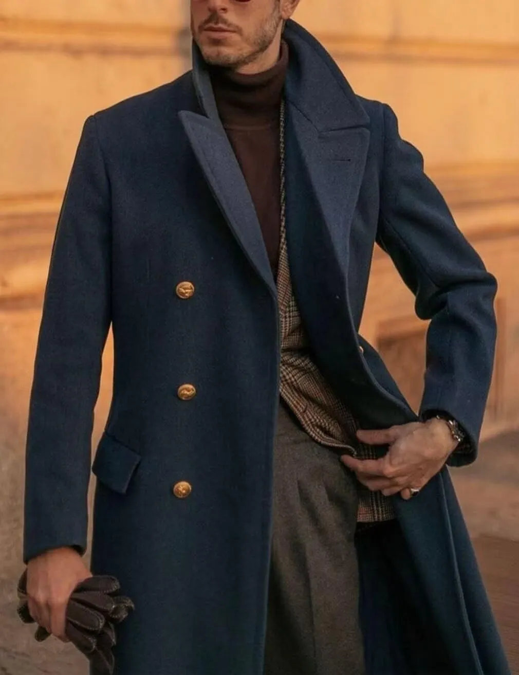 ONAXTDA Mens Wool Blend Trench Coat Slim Fit Double Breasted Long Pea Coat Notch Lapel Winter Warm Overcoat